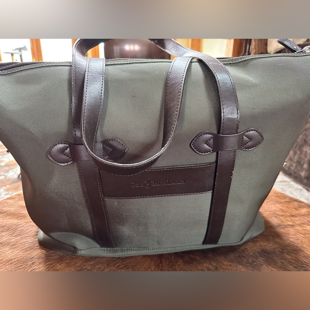 Polo by Ralph Lauren Olive and Dark Brown Nylon Travel Tote